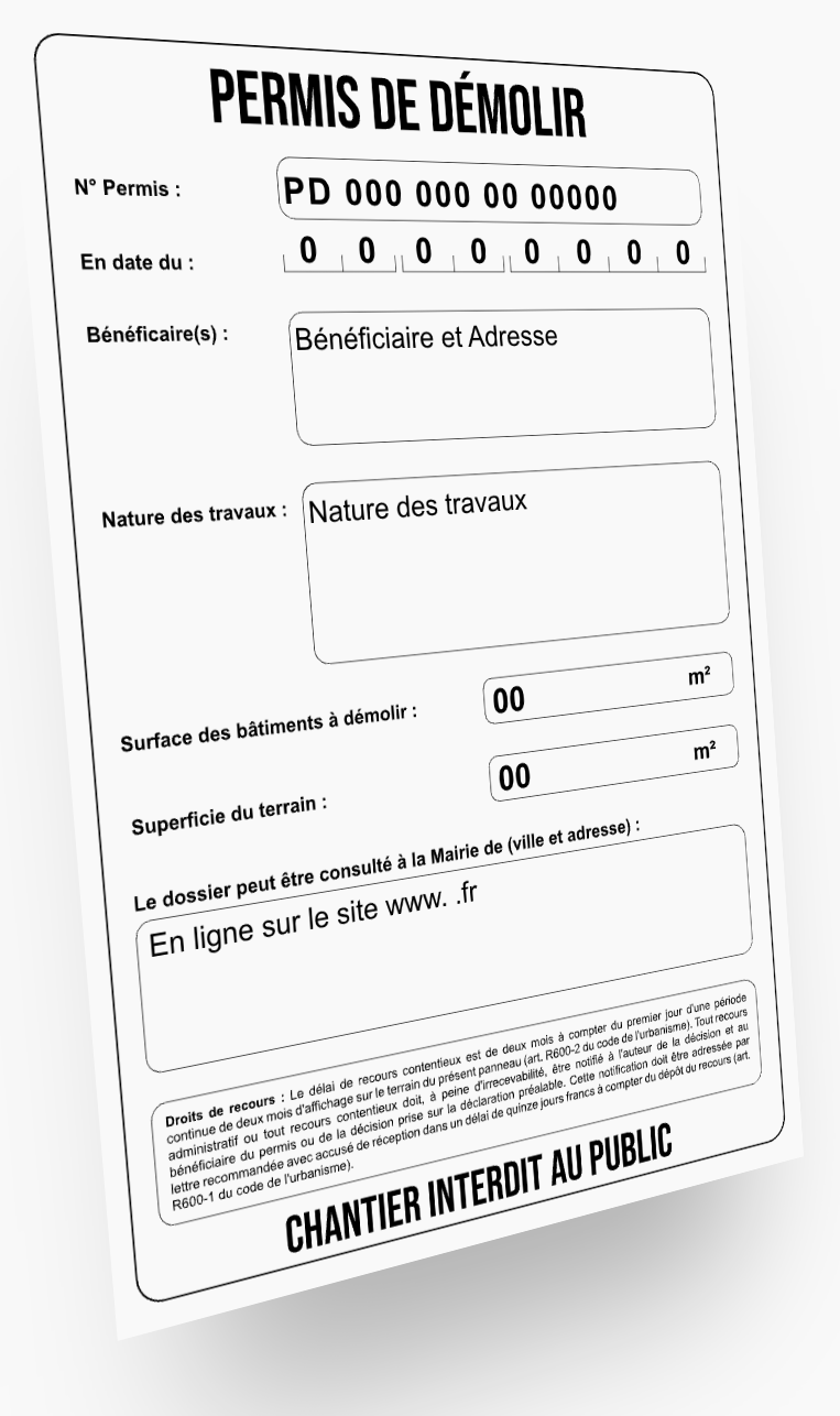 Panneau Permis de Démolir - Classique